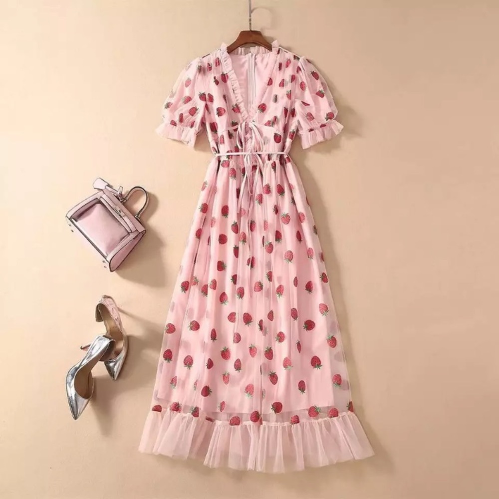 Strawberry Dress ✨glitter tulle maxi dress NWT✨